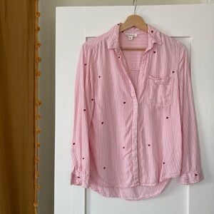 Heart Embroidered Button Down Shirt